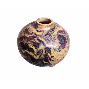 Studio Art Pottery Heavy Drip Glaze Stoneware Vase Signed JRC '09 Swirled